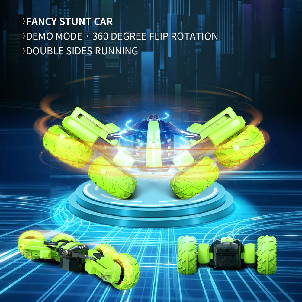 Amicool RC car performing 360-degree flips for impressive stunt play.