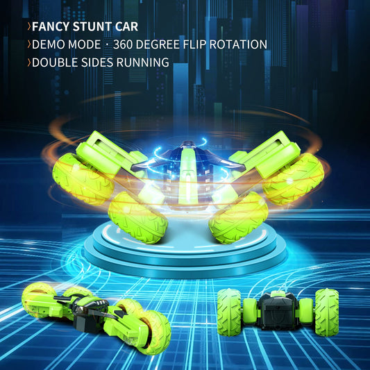 Amicool RC car performing 360-degree flips for impressive stunt play.