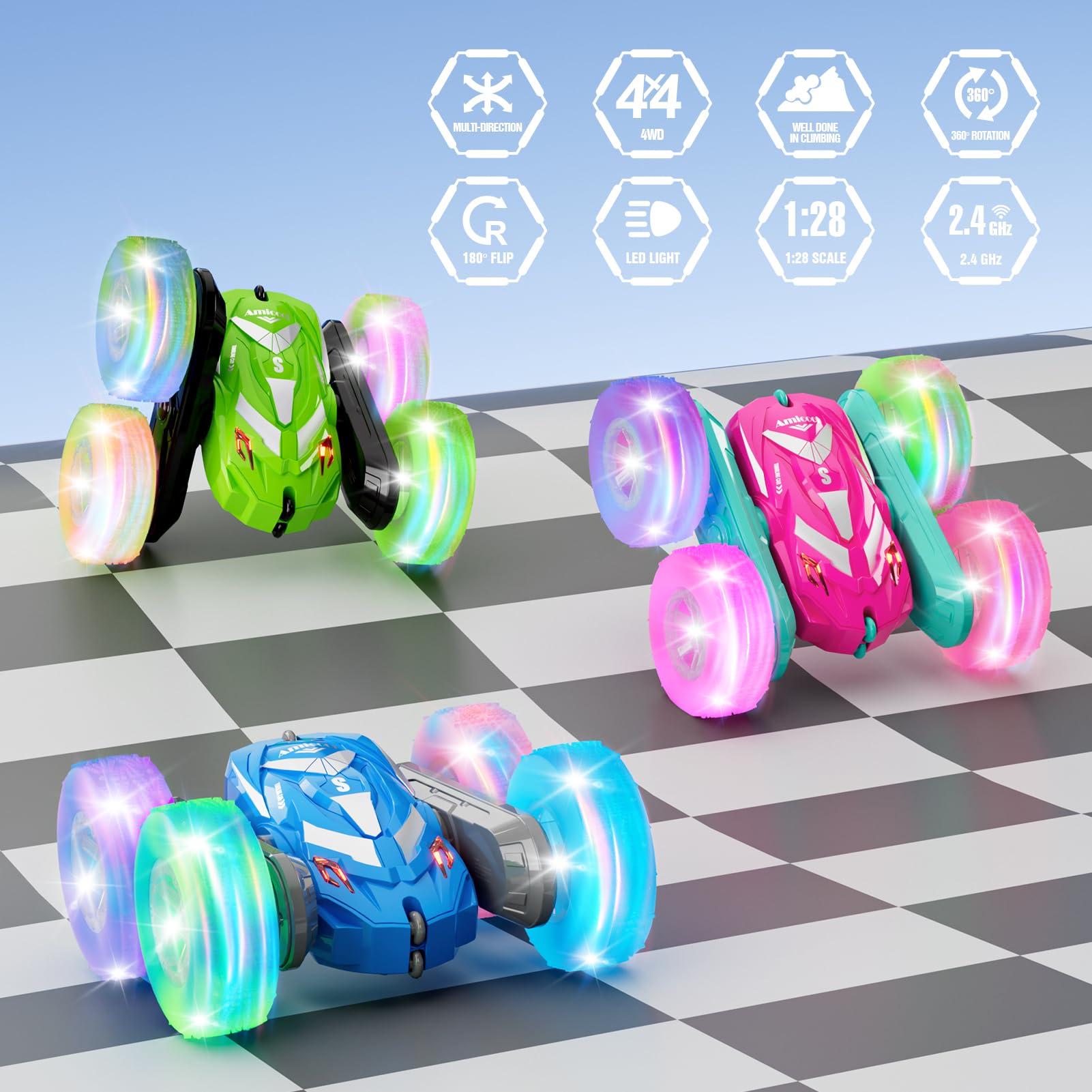 Amicool RC car dual motors provide quick acceleration for exciting races