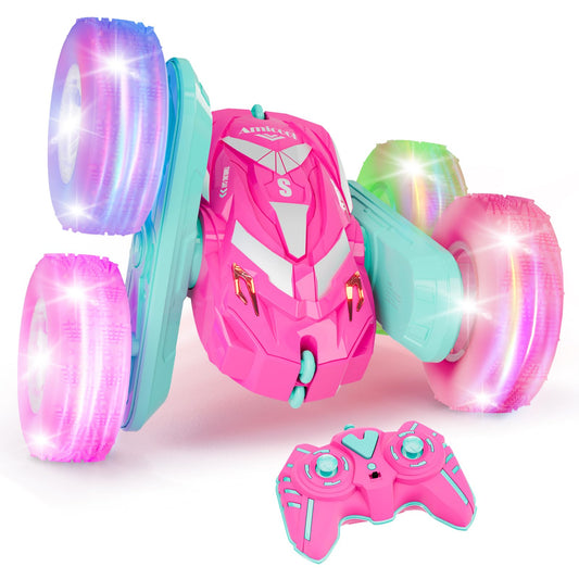 Amicool remote control car pink with flashing lights for easy night tracking