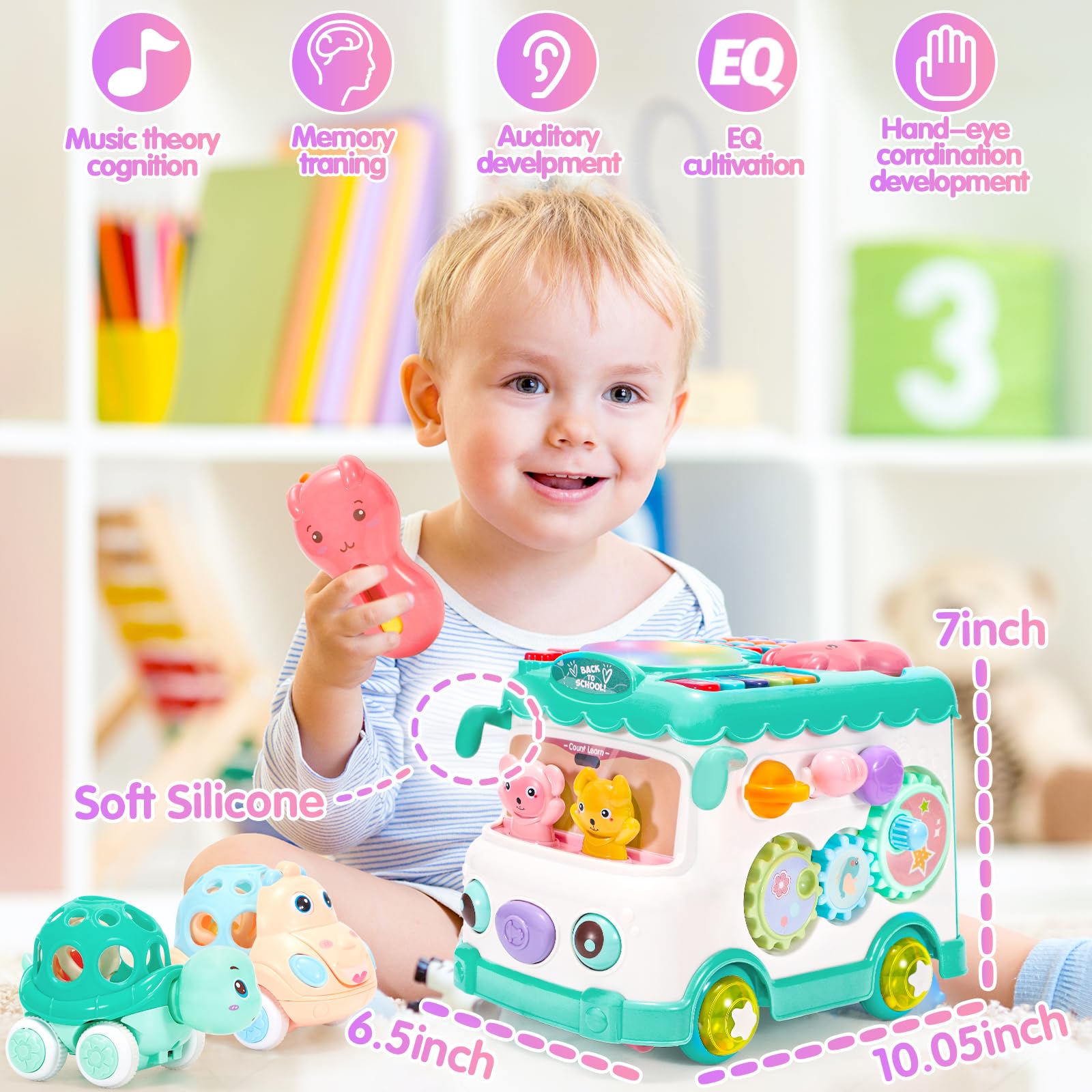 AmiDear removable shaker rattles enhance grip and gentle auditory feedback.