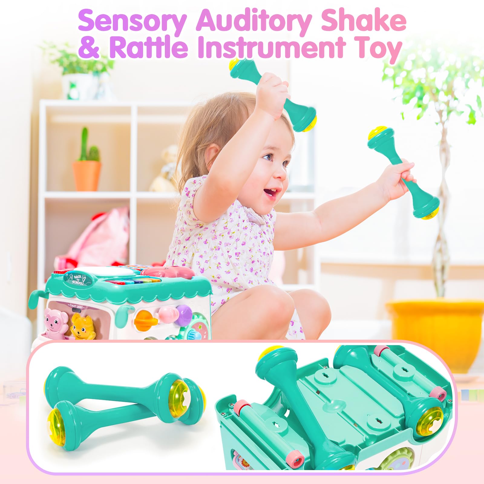 AmiDear bus with pretend phone and shape sorting sparks imaginative play.
