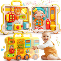AmiDear Busy Board front view, showing durable ABS plastic safe for little hands.