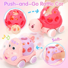 AmiDear turtle car with soft silicone top offers easy grip and rattling fun.