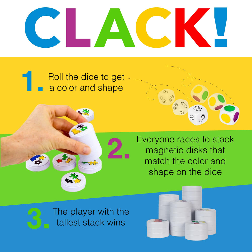 AMIGO Clack! Categories tower-build moment captures fast-paced family play.