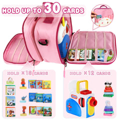 amiumuca bag with detachable compartments to separate books and characters.