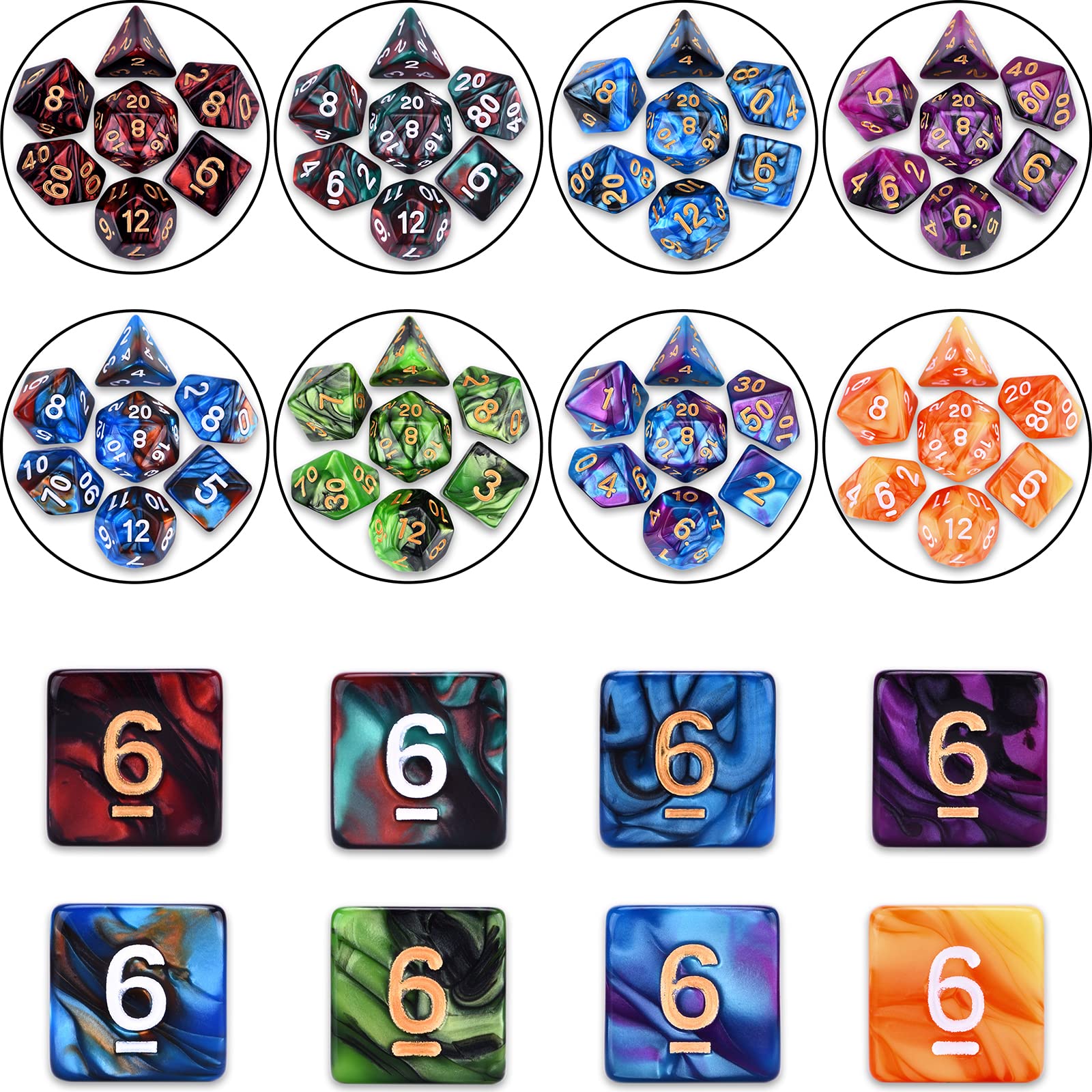 Amiven DND dice set closeup showing d20 and d12 for essential gameplay checks