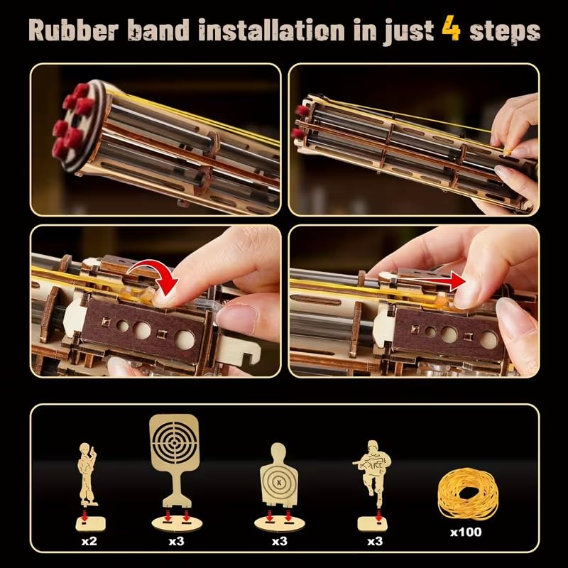 Amiyi rubber-band gun with rotating tubes and safe ammo concept.