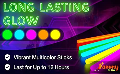 Ammy Glow 10-12 hour glow sticks illuminating a night venue.