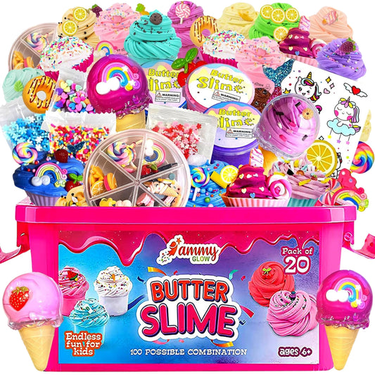 Ammyglow jumbo butter slime kit with organizer box for organized slime play.