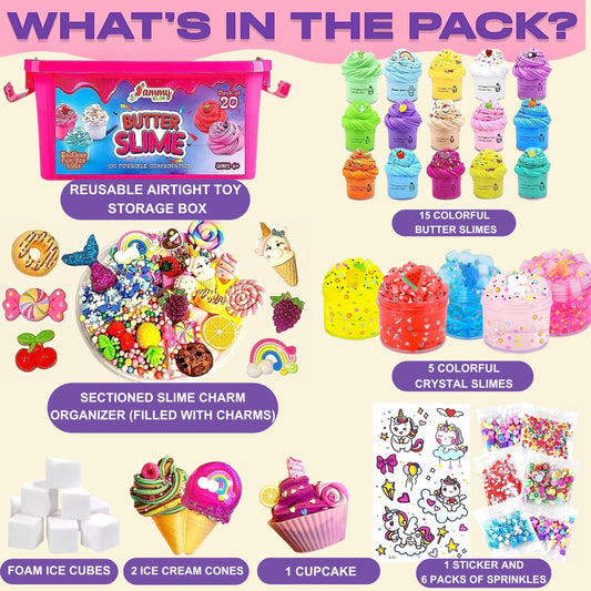 Ammyglow slime charms close-up showing colorful accessories for sensory fun.