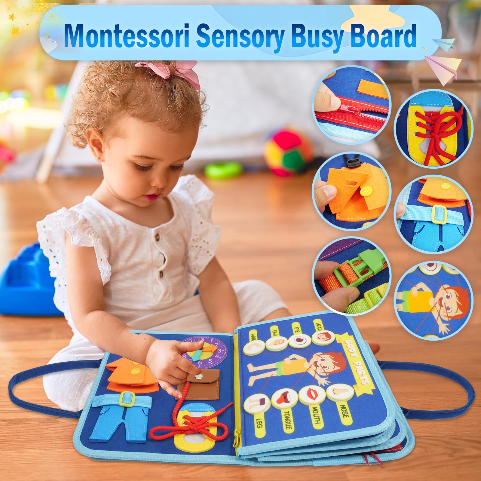 Amor Gift Busy Board travel-ready handle for car trips and quiet time