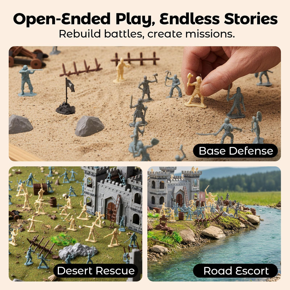 AMOR PRESENT 310pcs castle walls and towers for expansive battlefield setups.