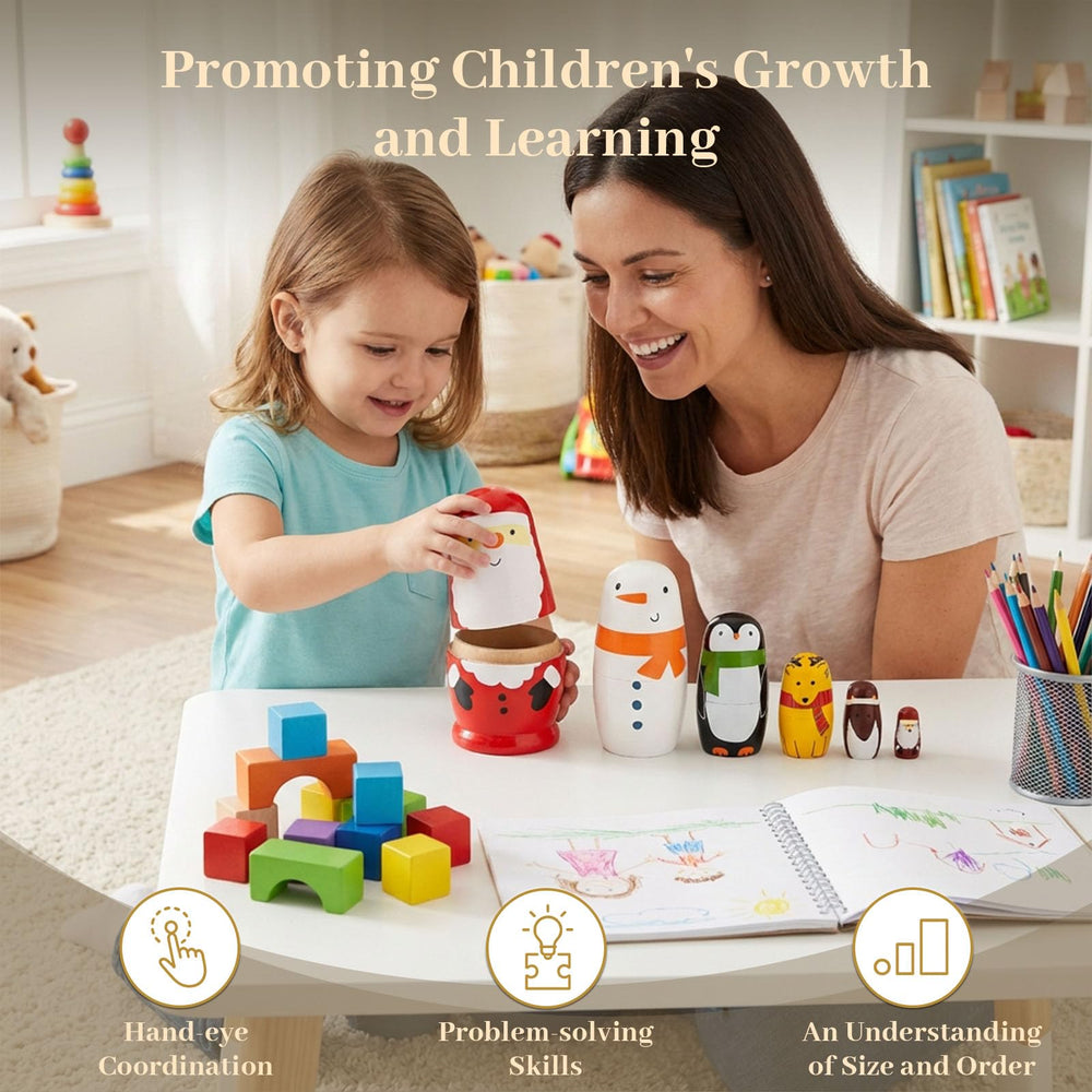 AMOR PRESENT nesting dolls opened to reveal nested sizes for playful learning.