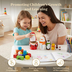 AMOR PRESENT nesting dolls opened to reveal nested sizes for playful learning.
