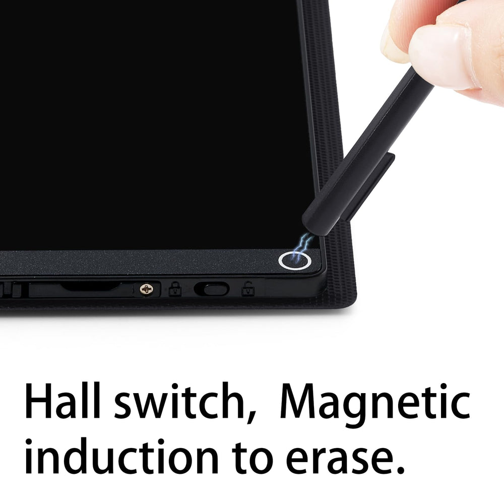 Amoretti Sonnet Mini LCD Writing Tablet erase button in action for quick clearing.