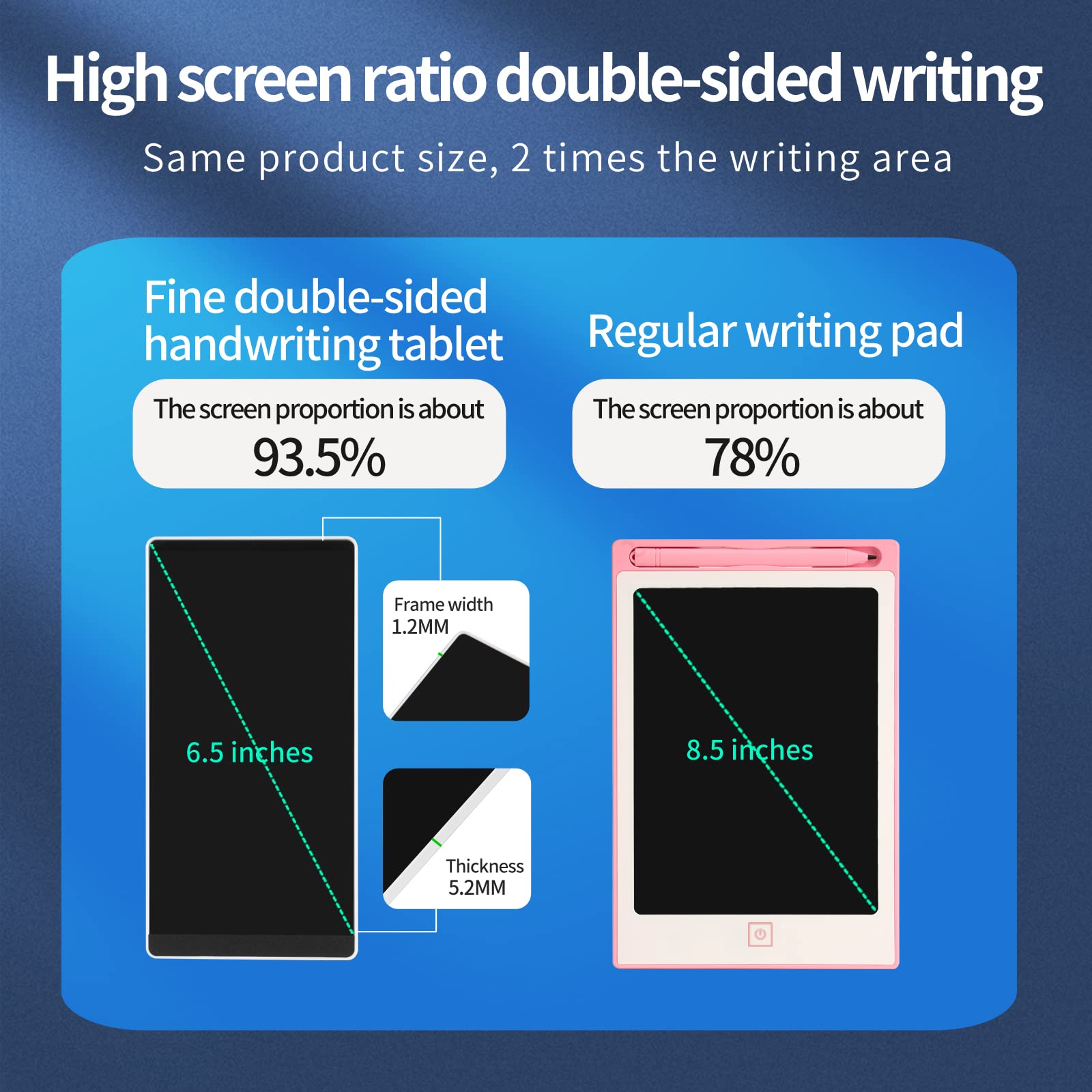 Amoretti Sonnet Mini LCD Writing Tablet magnetic stylus delivers clear blue-green lines with eye-friendly writing.