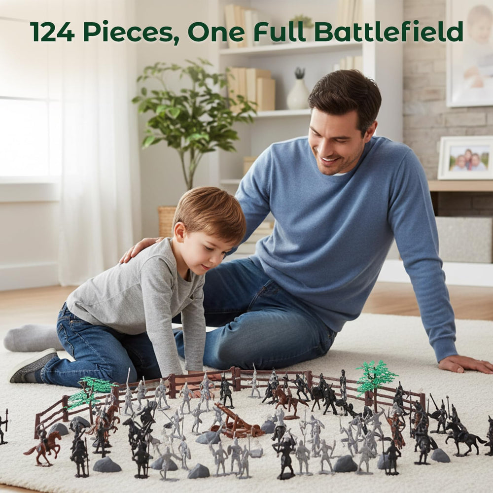 AMOR PRESENT knight figures closeup 2 inch shows sturdy, kid-friendly design for small hands.