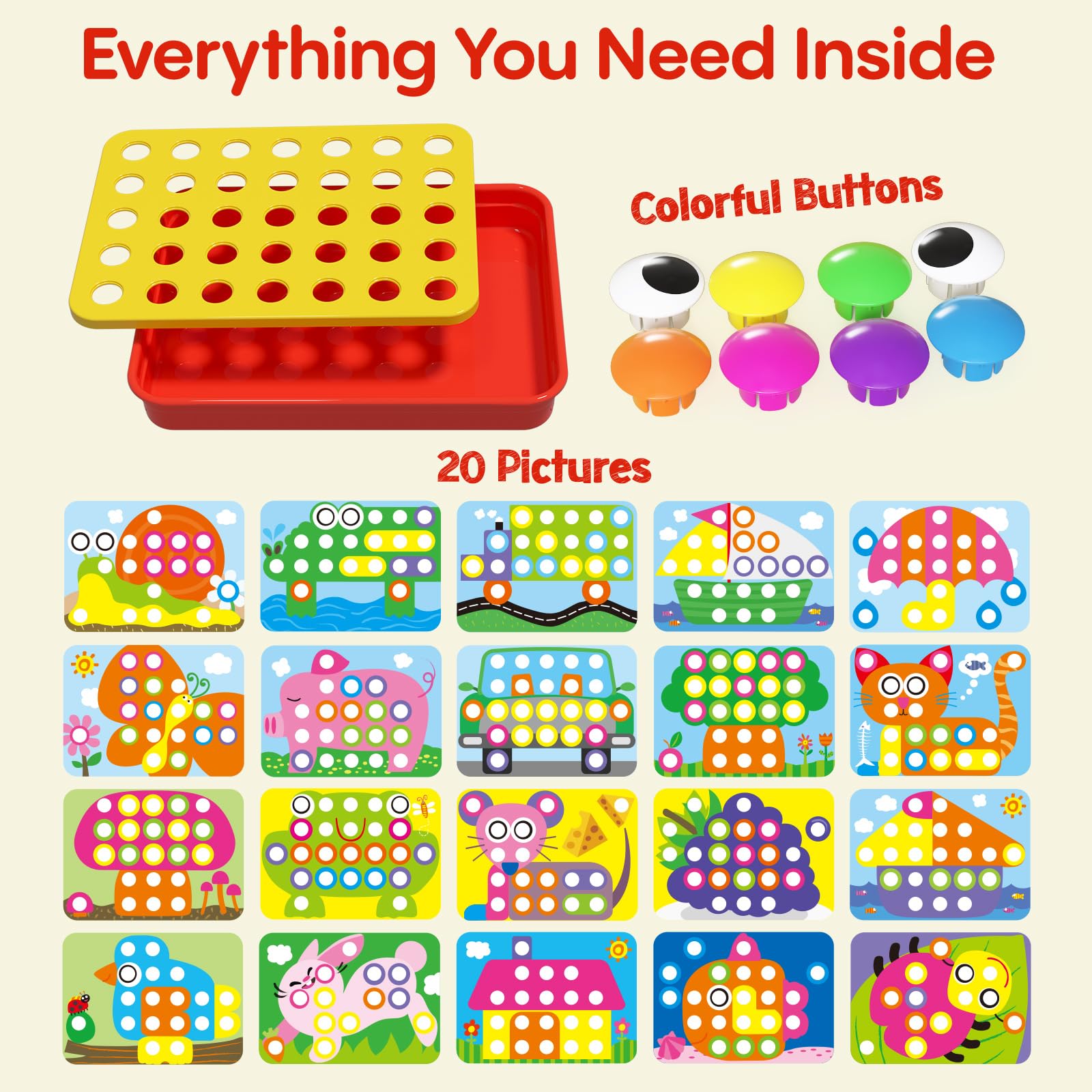 AMOSTING Button Art Toy color buttons close-up highlights vibrant pieces for hands-on play