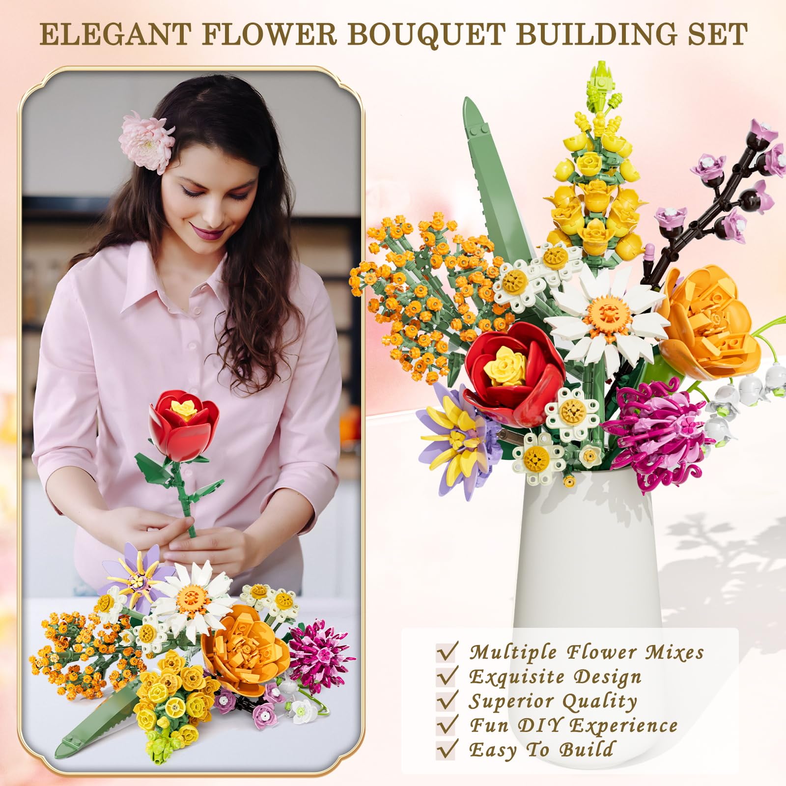 Amoyasite bouquet building set assembly supports hands-on crafting.
