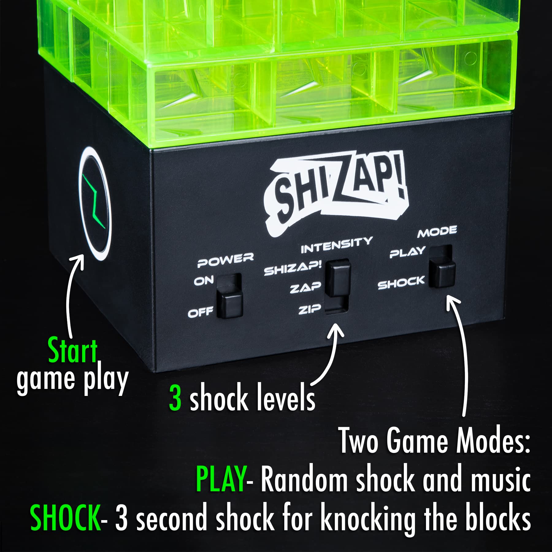 Amped Gamez ShiZap! Stacking sleeve keeps blocks aligned for smooth rounds.