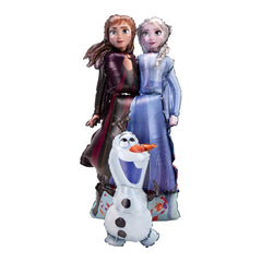 Amscan airwalker featuring Frozen 2 characters Elsa, Anna, and Olaf as a dramatic party backdrop.