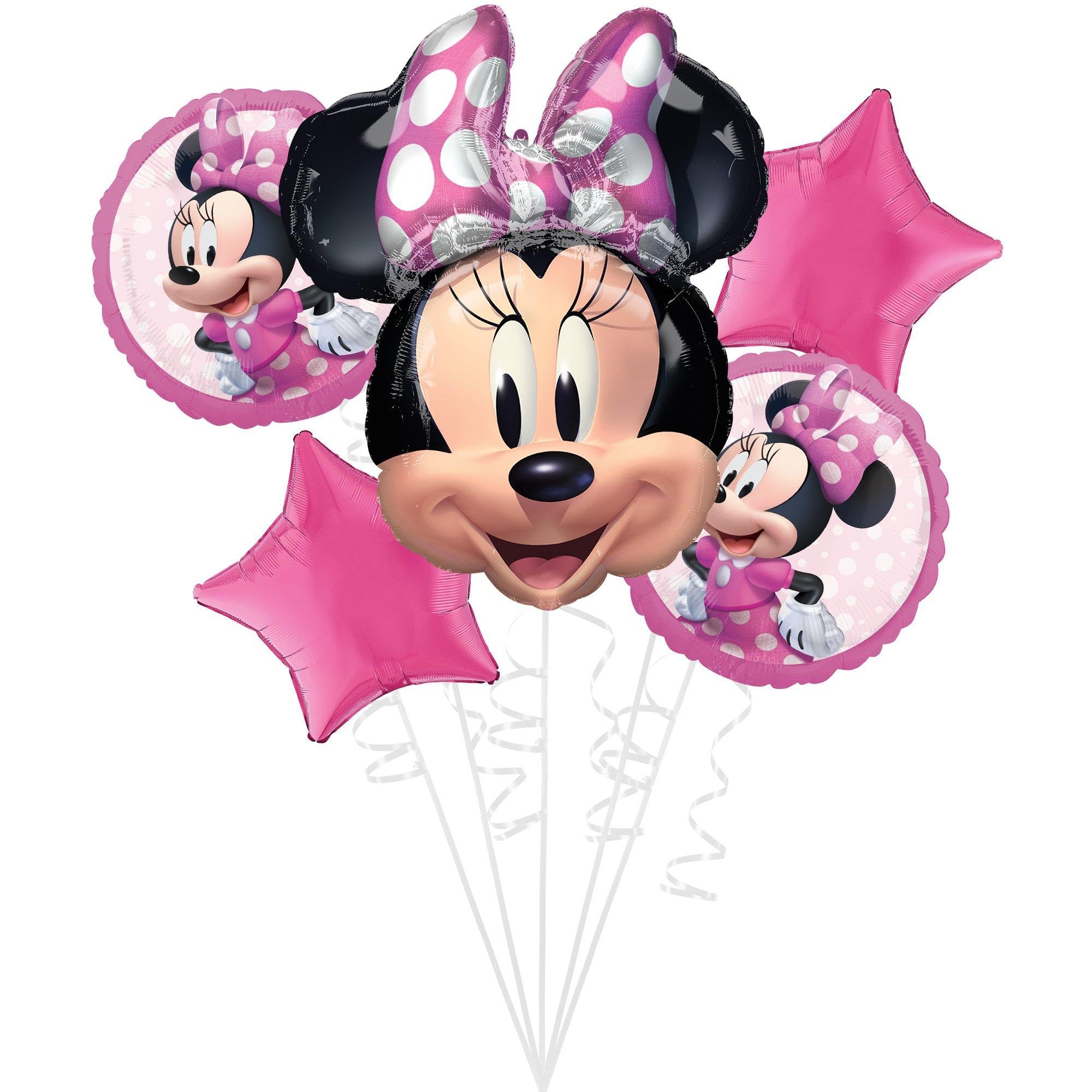 amscan Minnie Forever head balloon with bow, ideal centerpiece for a Disney birthday.