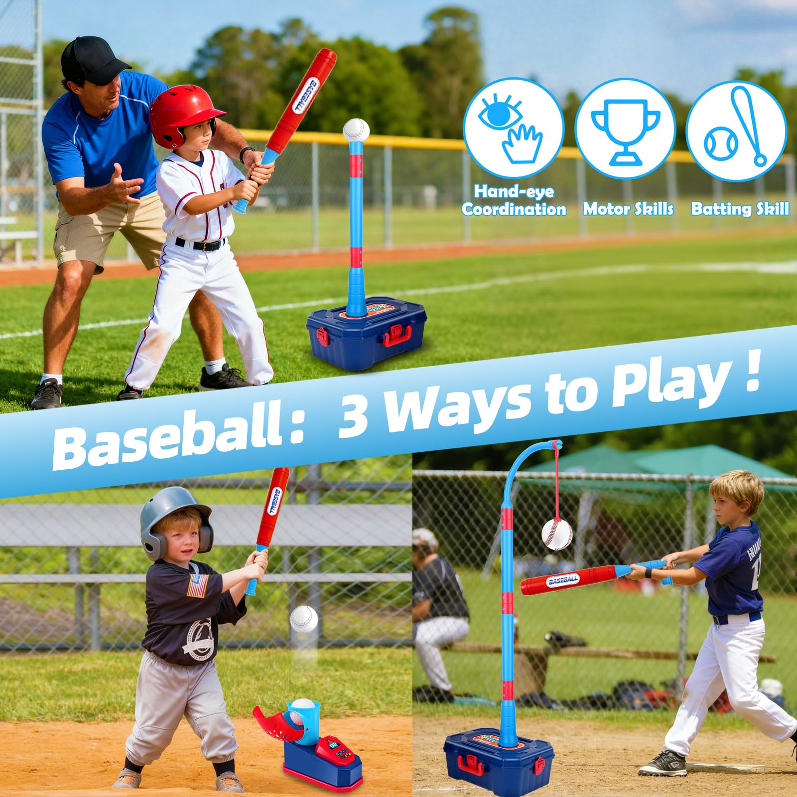 Amy & Benton portable toddler sports set with easy-carry handles for quick setup.