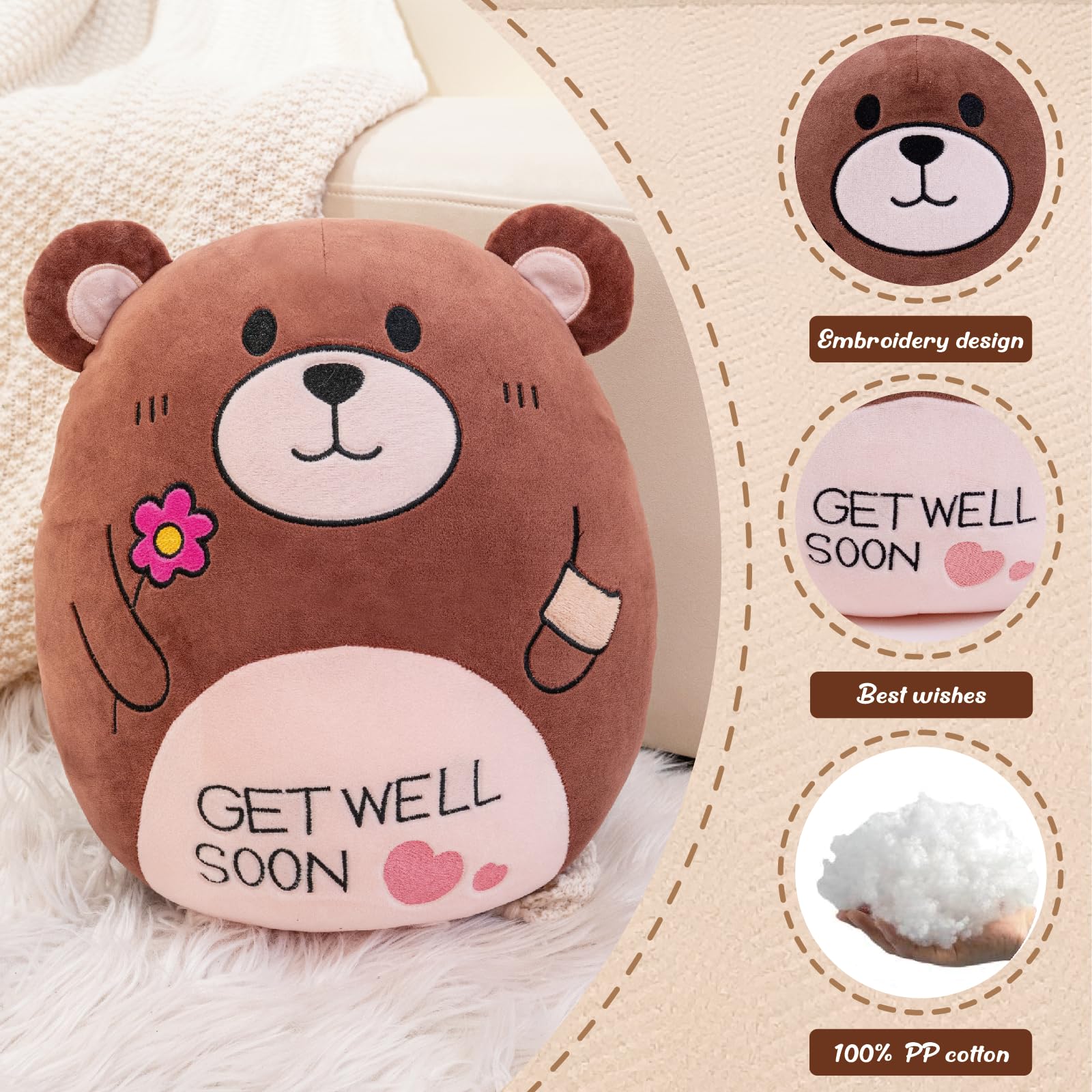 AmyToo Embroidered Get Well belly detail adds a hopeful touch.