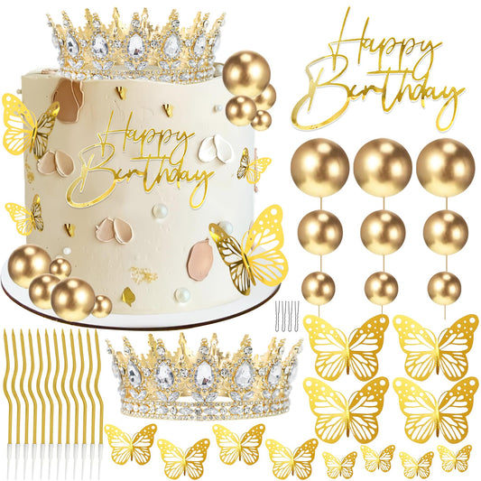 AMZVALU gold crown cake topper for elegant styling and reuse.