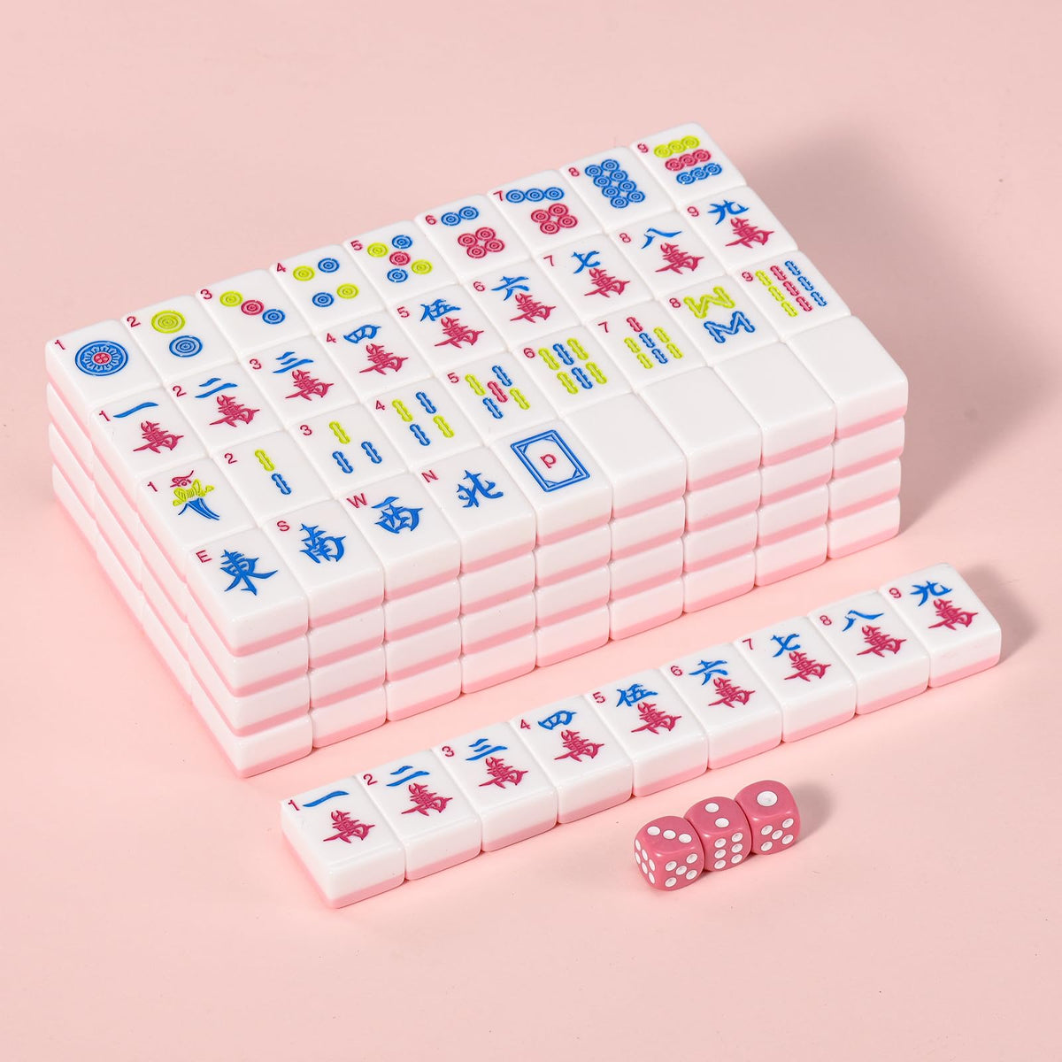 ANABIUP American Mahjong tiles in pink, durable melamine for long-lasting family play.