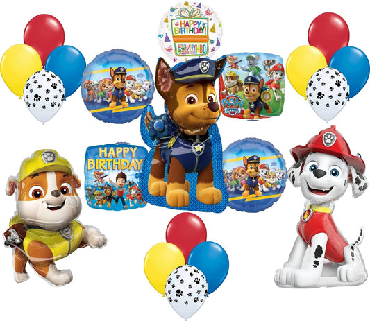 Anagram Paw Pups Rubble 32-inch foil balloon centerpiece for party decor.