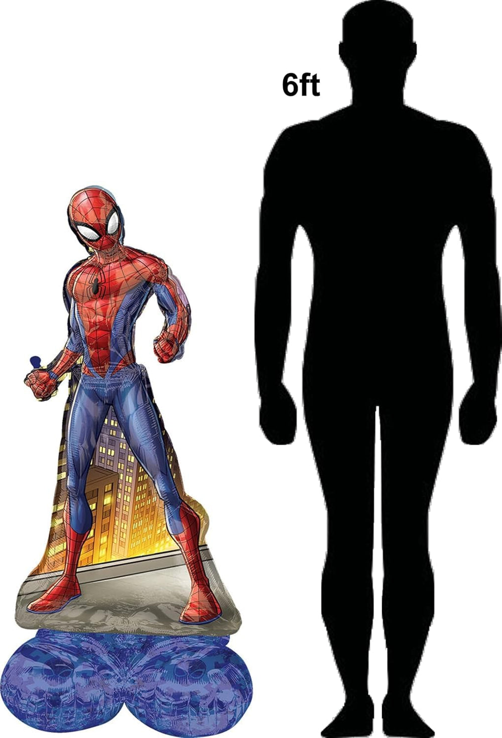 Anagram Spiderman 54-inch Airloonz display stands upright for photos.