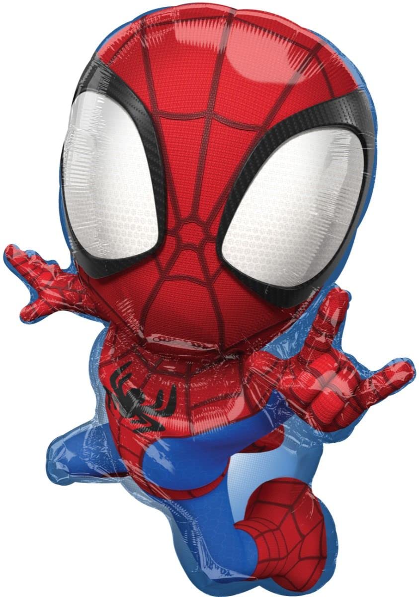 Anagram Spidey 18-inch star foil balloons add festive ceiling accents.