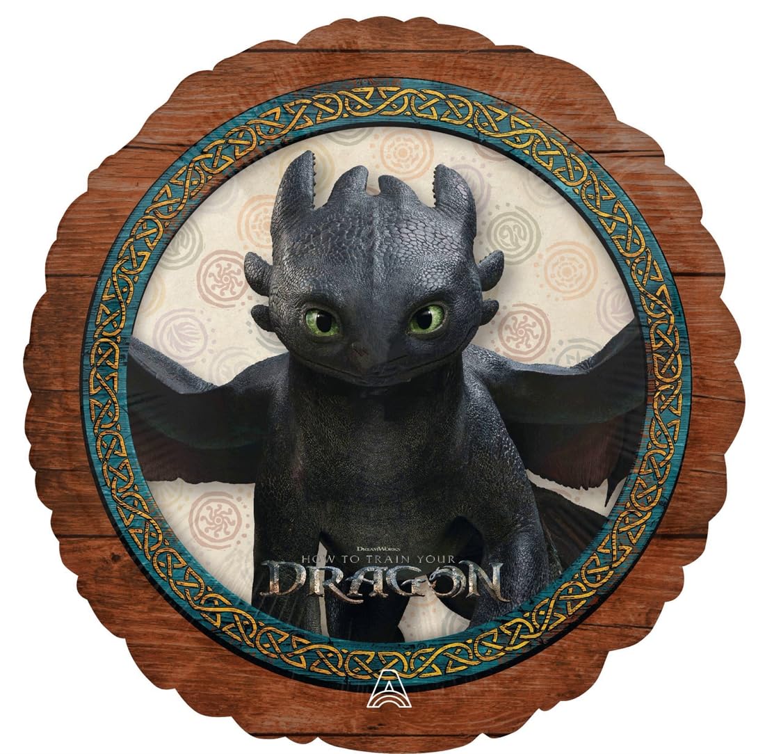 Anagram Toothless 17-inch round foil balloon enhances dragon-themed cake table decor.