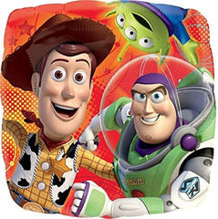 Anagram Woody and Buzz square foil balloon boosts theme appeal.