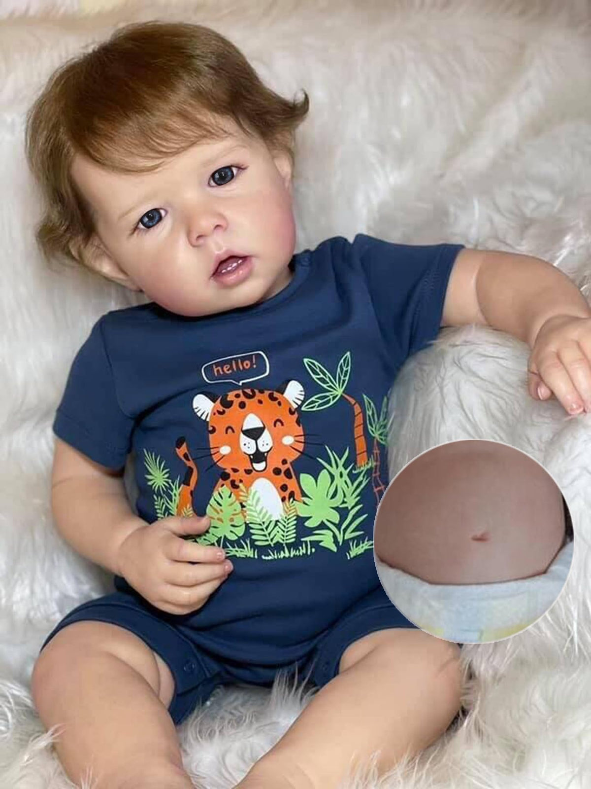 Anano Liam 20-inch doll face with open blue eyes, ideal for lifelike play.