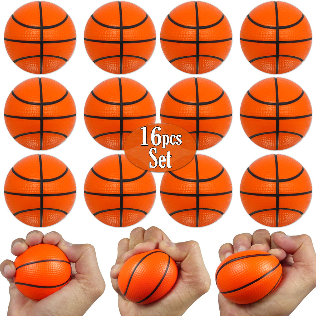 Anapoliz mini basketball stress ball 16-pack on table for party decor and favors