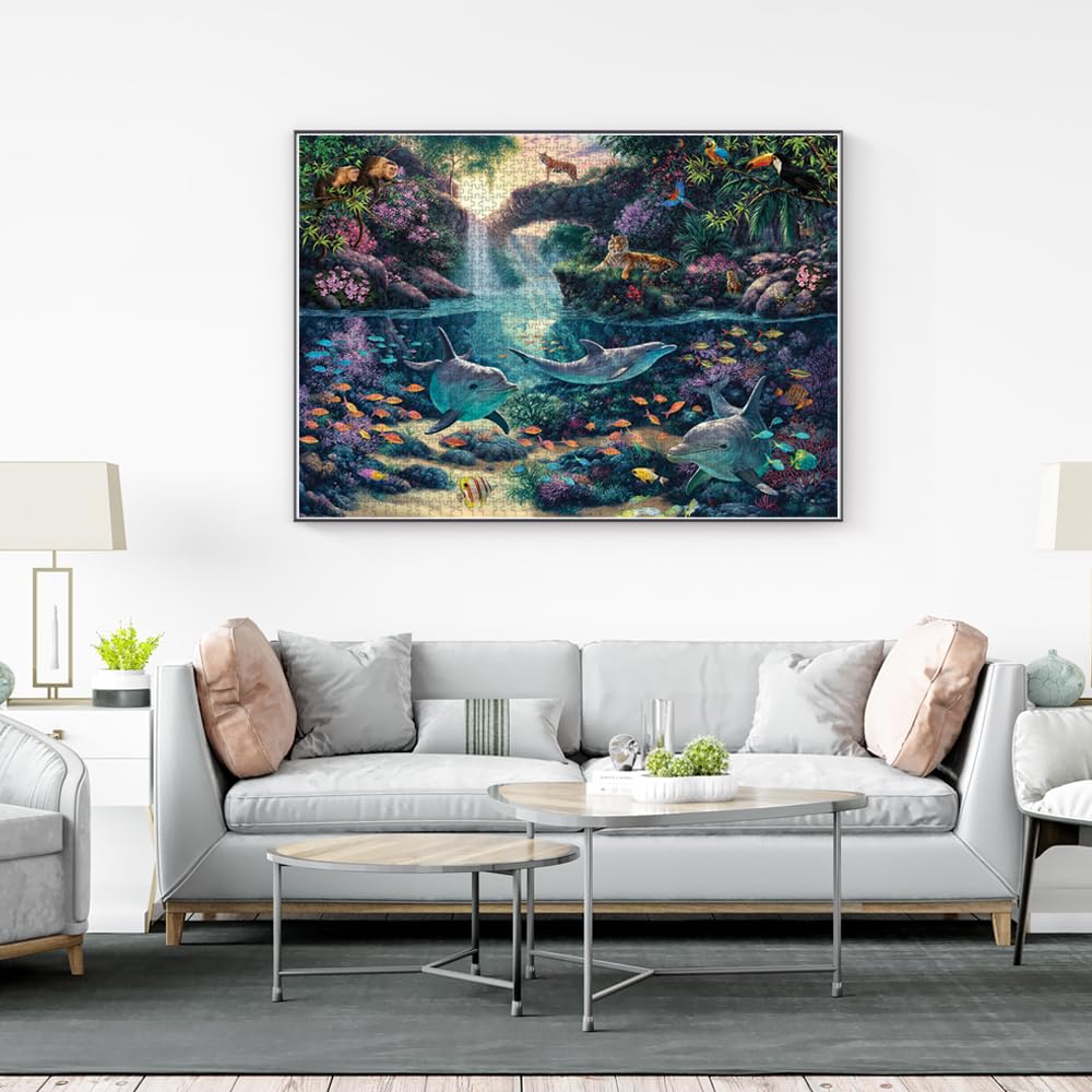 Completed Jungle Paradise layout reveals lush jungle scene and bright contrast.