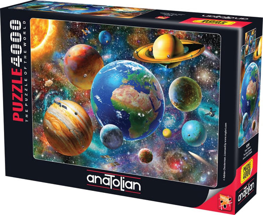 Anatolian Solar System 4000-piece puzzle close-up highlighting vibrant planetary illustrations.