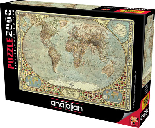Anatolian World Map 2000-piece puzzle finished size helps plan wall display.