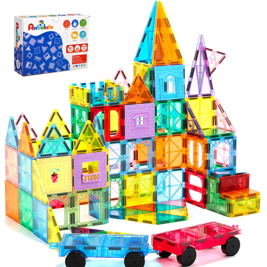 Anbalulu Magnetic Tiles 100PCS with 2 Cars for imaginative STEM play.
