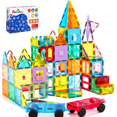 Anbalulu Magnetic Tiles 100PCS with 2 Cars for imaginative STEM play.
