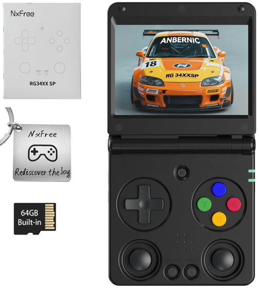 Anbernic RG34XXSP flip hinge demonstrates durable metal action for portable retro gaming