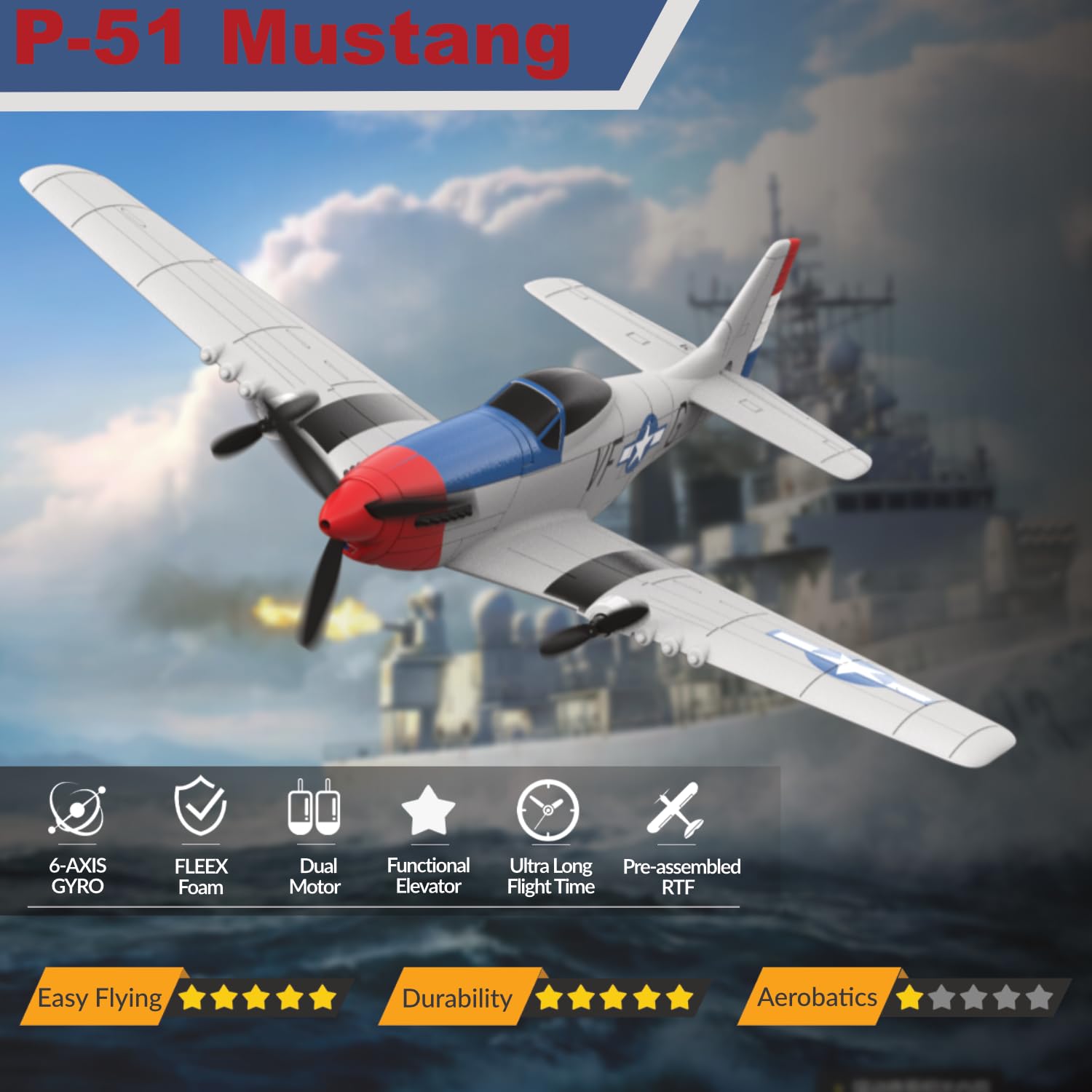 ANBURI P51 remote-control airplane perfect for training flights and skill building.