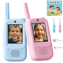 ANBURI blue front-view video walkie-talkie for kids' outdoor play.