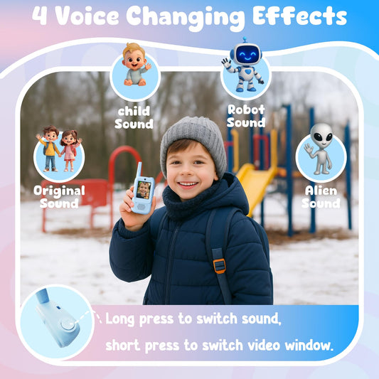 ANBURI pink front-view video walkie-talkie ideal for indoor interactive play.