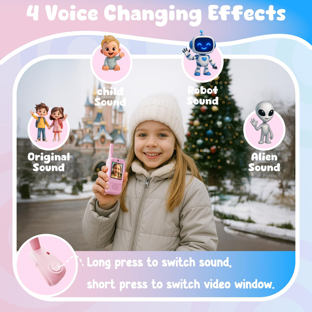 ANBURI video walkie talkies pink side view for outdoor play and quick chats