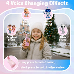 ANBURI video walkie talkies pink side view for outdoor play and quick chats