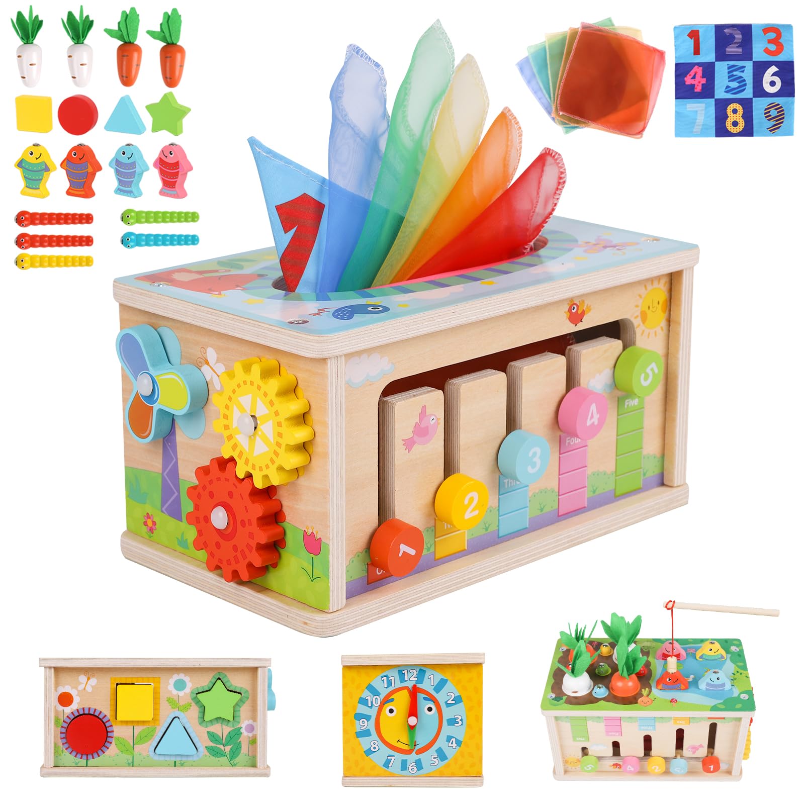 Ancaixin 6-in-1 Montessori tissue box toy promoting sensory exploration for babies